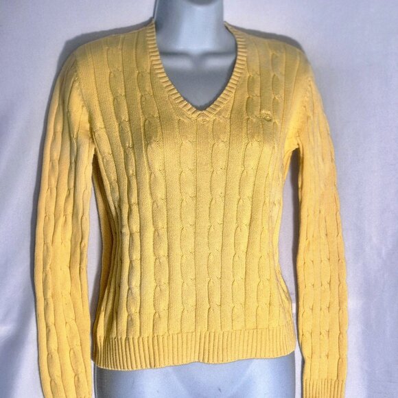 CHAPS stylish Yellow knit sweater in size Small - Picture 2 of 16